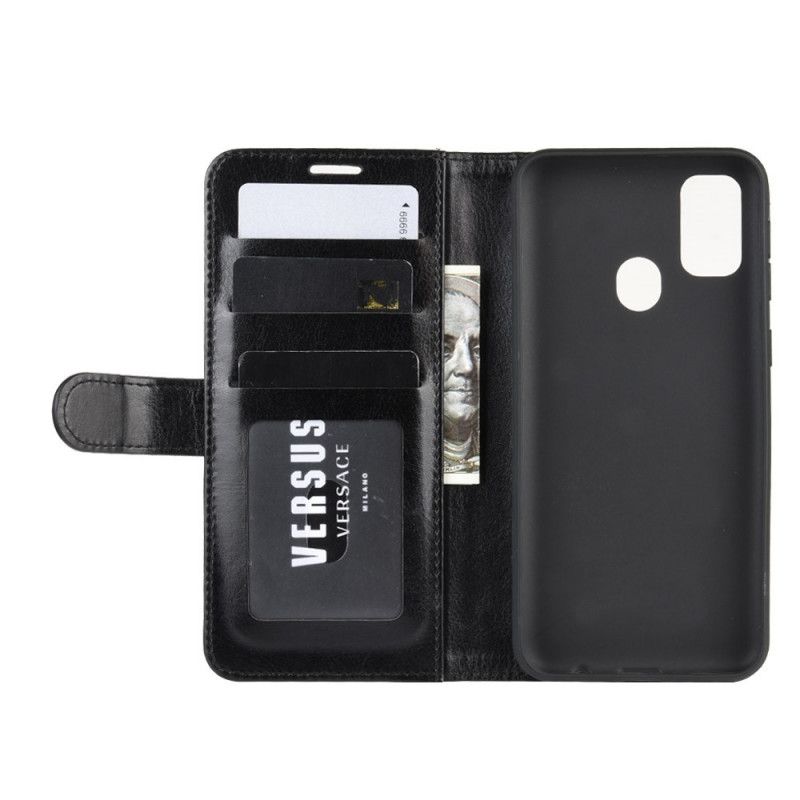 Leren Hoesje voor Samsung Galaxy M21 Wit Zwart Ultra Kunstleer