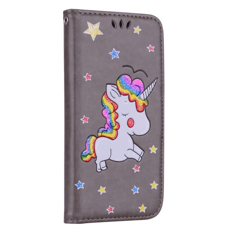 Cover Folio-hoesje Huawei Y5 2018 Telefoonhoesje Glitter Eenhoorn