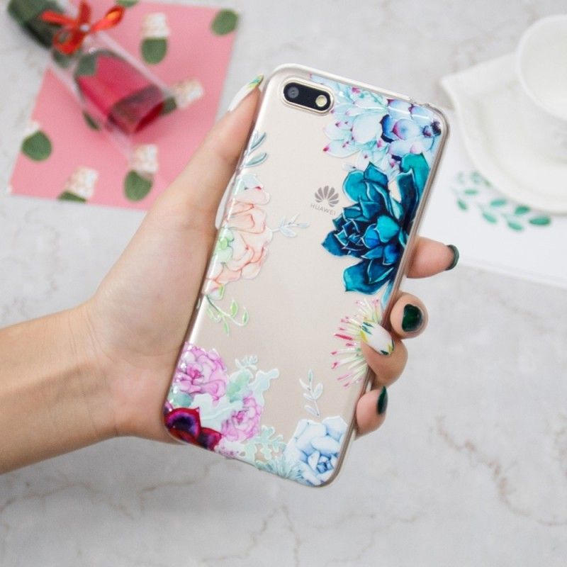 Hoesje Huawei Y5 2018 Transparante Aquarelbloemen