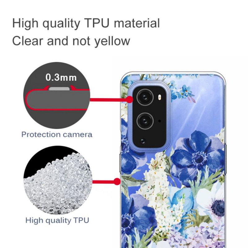 Case Hoesje OnePlus 9 Telefoonhoesje Aquarel Blauwe Bloemen