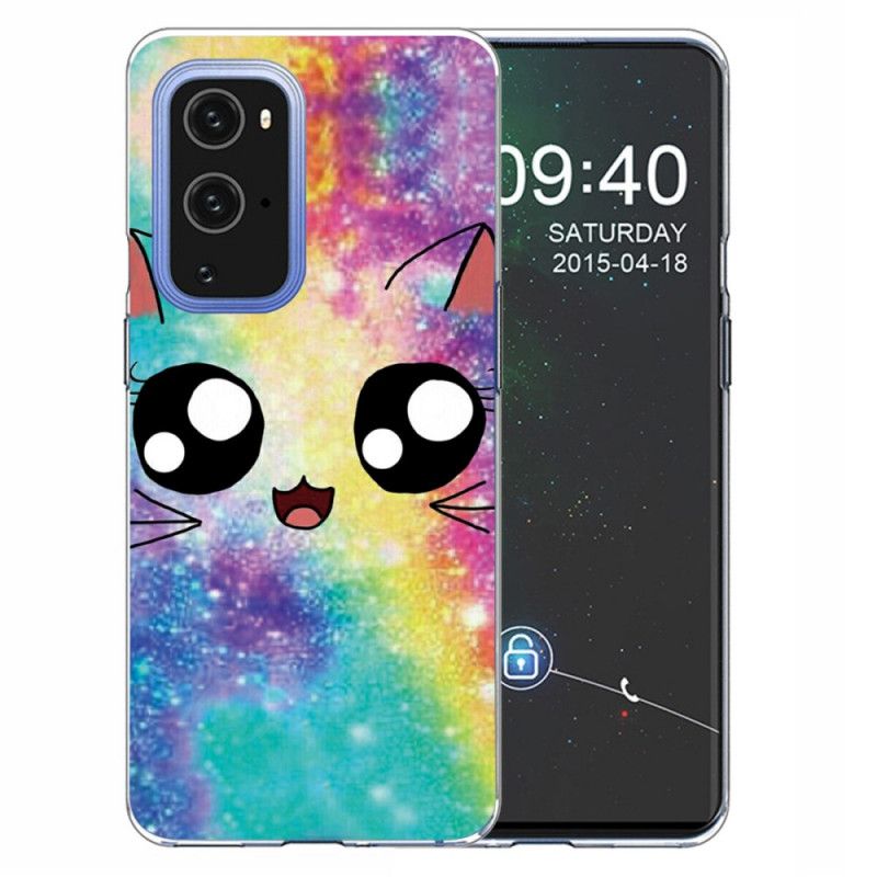 Cover Hoesje OnePlus 9 Geel Zwart Telefoonhoesje Tekenfilmkat