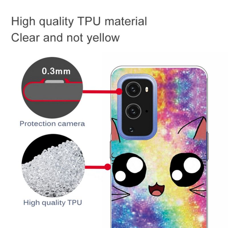 Cover Hoesje OnePlus 9 Geel Zwart Telefoonhoesje Tekenfilmkat