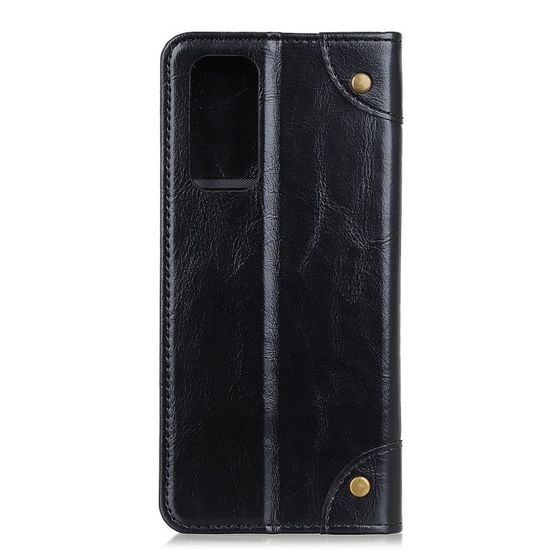 Folio-hoesje OnePlus 9 Donkerblauw Zwart Vintage Leerstijl Klinknagels