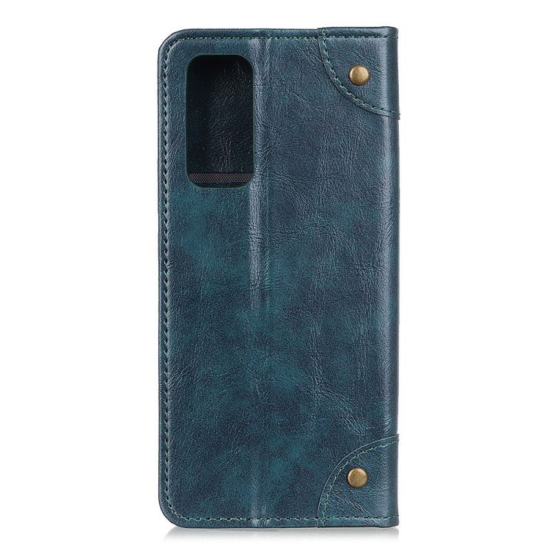 Folio-hoesje OnePlus 9 Donkerblauw Zwart Vintage Leerstijl Klinknagels