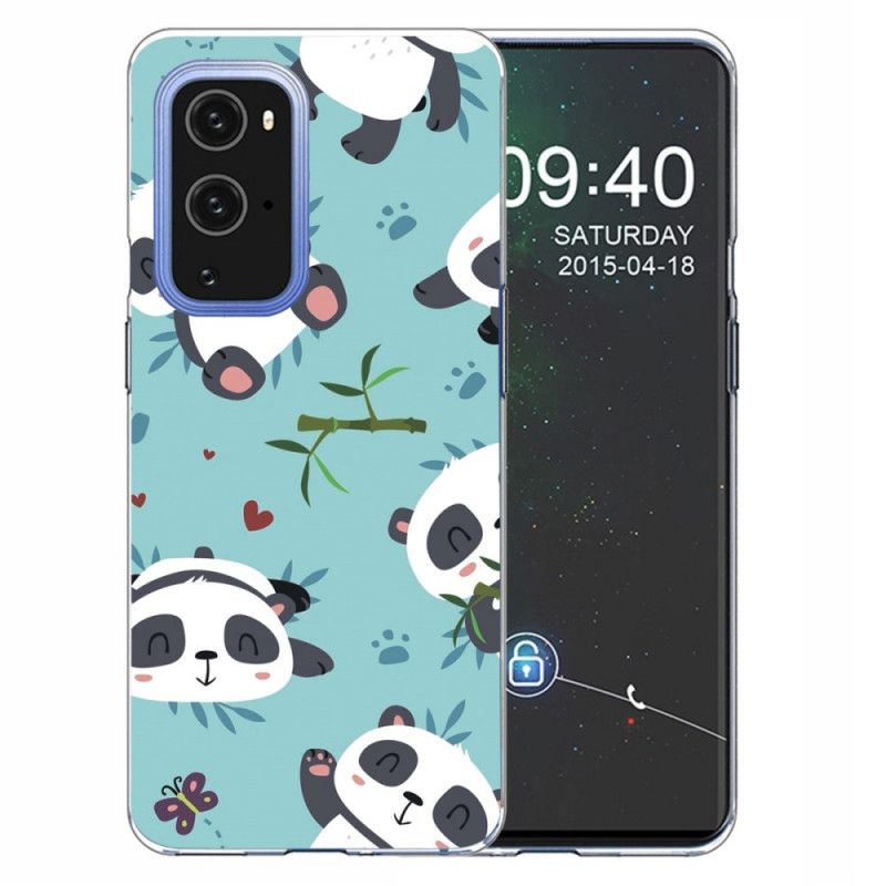 Hoesje OnePlus 9 Lichtblauw Groen Stapel Panda'S