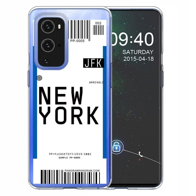 Hoesje voor OnePlus 9 Donkerblauw Zwart Instapkaart Naar New York