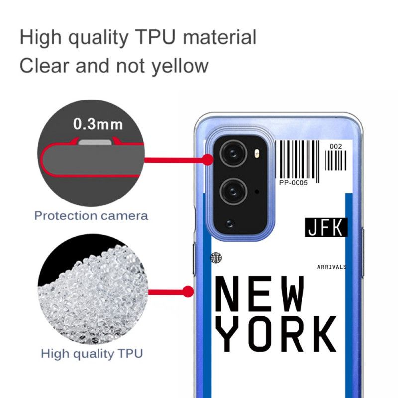 Hoesje voor OnePlus 9 Donkerblauw Zwart Instapkaart Naar New York