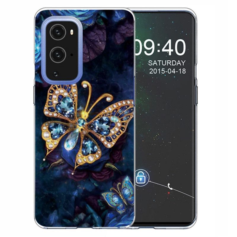 Hoesje voor OnePlus 9 Marineblauw Donkerblauw Luxe Vlinder