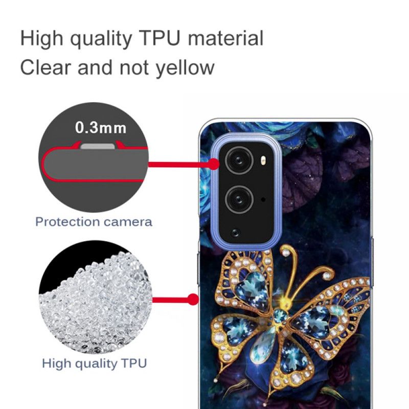 Hoesje voor OnePlus 9 Marineblauw Donkerblauw Luxe Vlinder