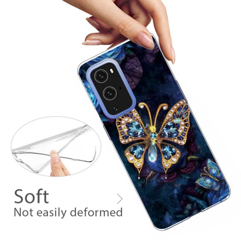 Hoesje voor OnePlus 9 Marineblauw Donkerblauw Luxe Vlinder