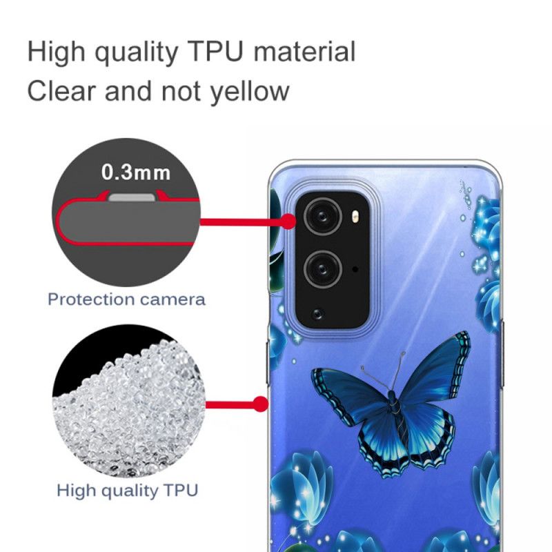 Hoesje voor OnePlus 9 Marineblauw Donkerblauw Luxe Vlinder