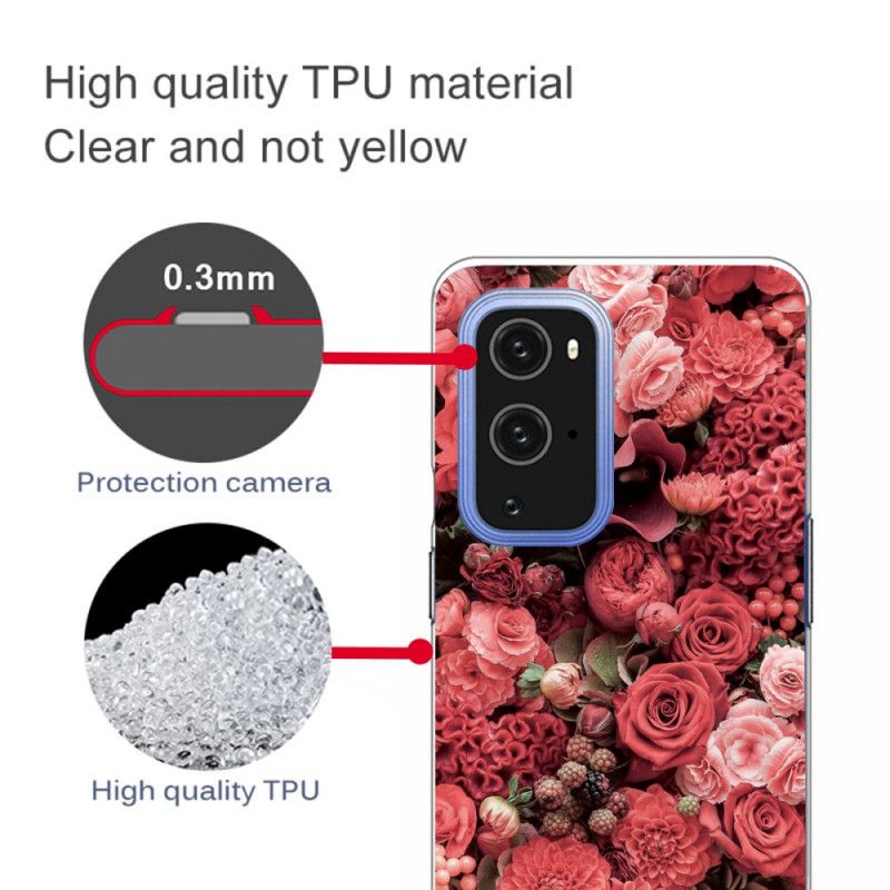 Hoesje voor OnePlus 9 Roze Rood Intense Bloemen