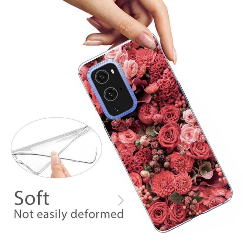 Hoesje voor OnePlus 9 Roze Rood Intense Bloemen