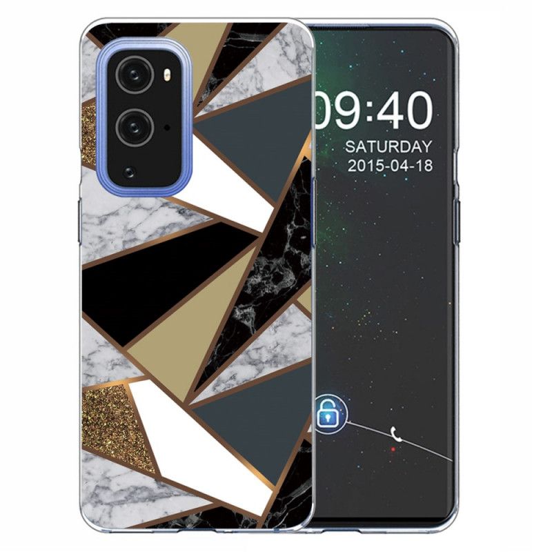 Hoesje voor OnePlus 9 Wit Zwart Geometrisch Marmer