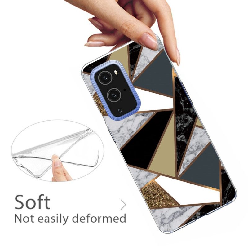 Hoesje voor OnePlus 9 Wit Zwart Geometrisch Marmer