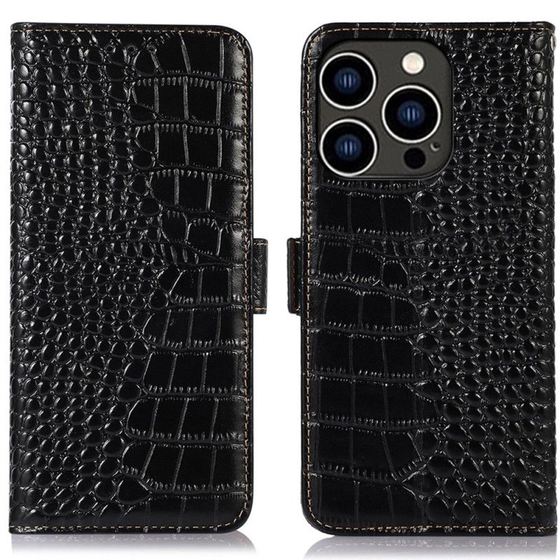 Folio-hoesje iPhone 16 Pro Leer Met Krokodillentextuur