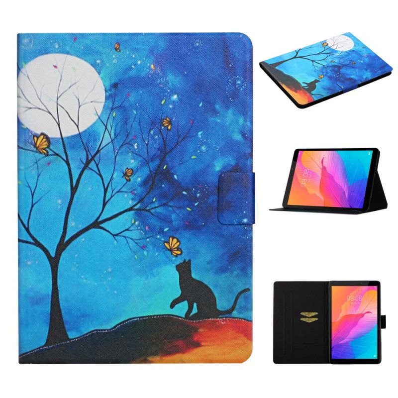 Flip Case Leren Huawei MatePad T 8 Lichtblauw Donkerblauw Boom Met De Maan En De Zon