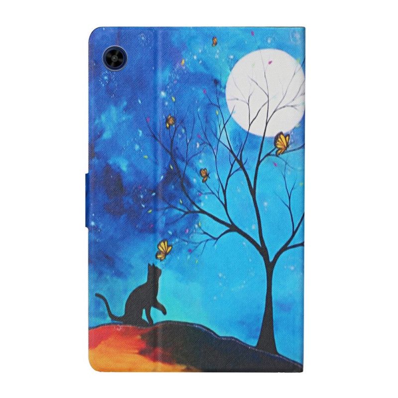 Flip Case Leren Huawei MatePad T 8 Lichtblauw Donkerblauw Boom Met De Maan En De Zon