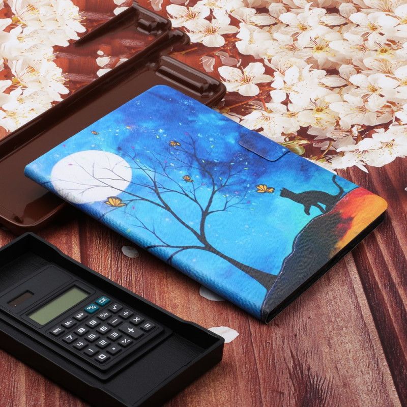 Flip Case Leren Huawei MatePad T 8 Lichtblauw Donkerblauw Boom Met De Maan En De Zon