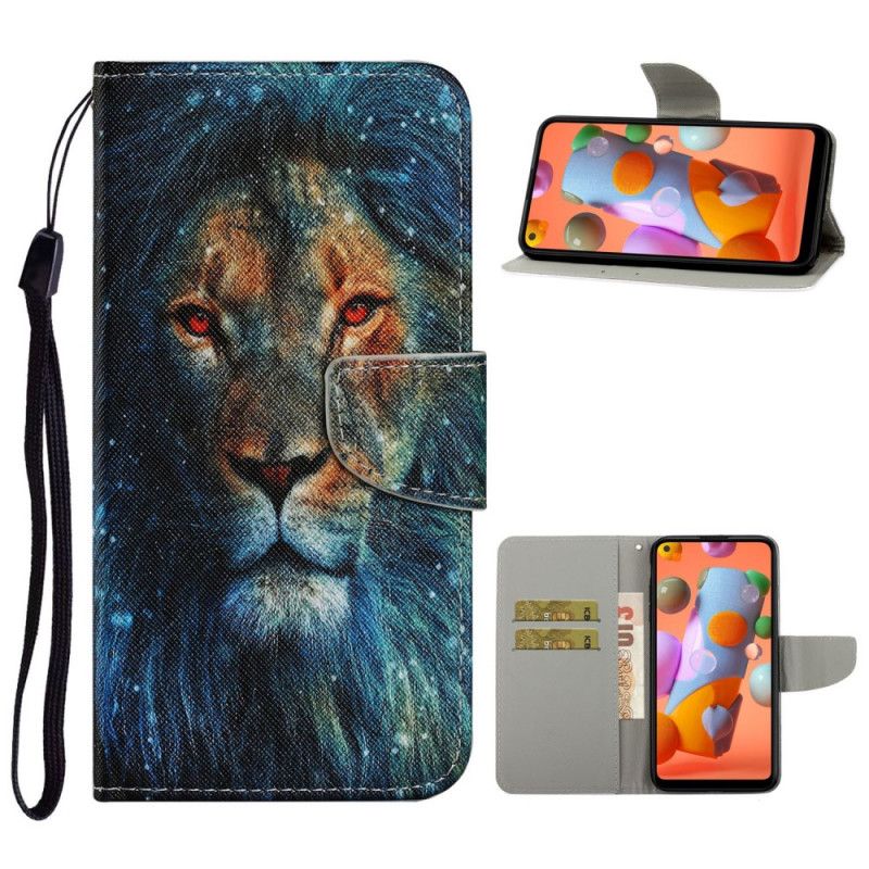 Bescherming Hoesje Samsung Galaxy M11 Telefoonhoesje Leeuw Met String