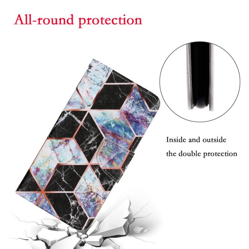 Cover Folio-hoesje Samsung Galaxy M11 Magenta Zwart Telefoonhoesje Geometrisch Marmer
