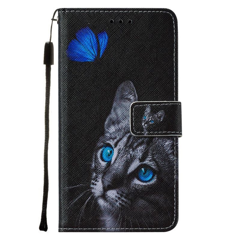 Cover Folio-hoesje Samsung Galaxy M11 Telefoonhoesje Kat En Blauwe Vlinder