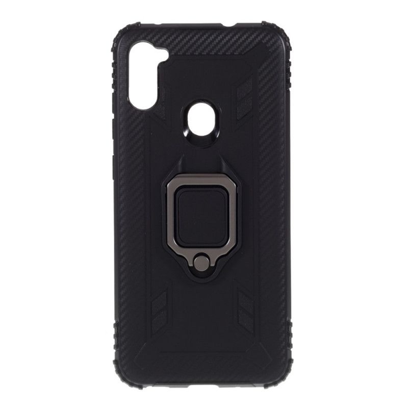 Cover Hoesje Samsung Galaxy M11 Rood Zwart Telefoonhoesje Ring En Koolstofvezel