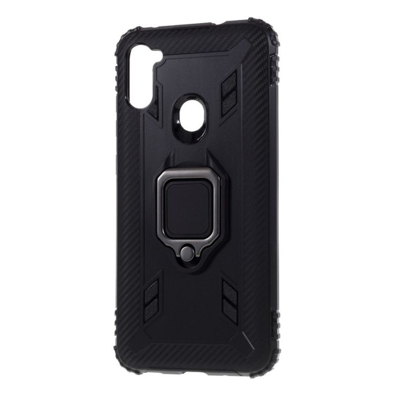 Cover Hoesje Samsung Galaxy M11 Rood Zwart Telefoonhoesje Ring En Koolstofvezel