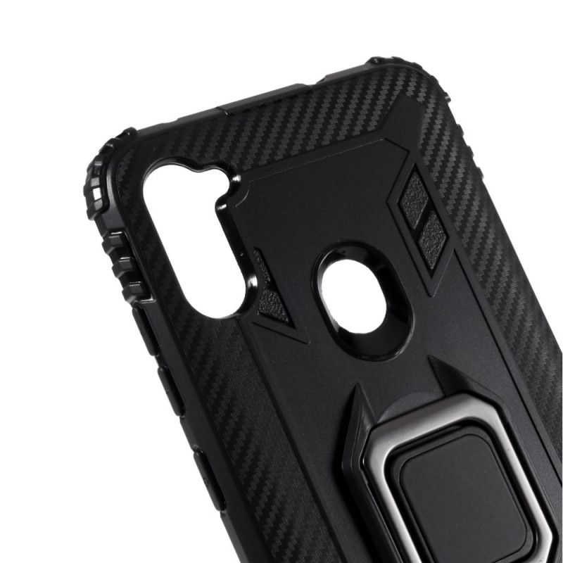 Cover Hoesje Samsung Galaxy M11 Rood Zwart Telefoonhoesje Ring En Koolstofvezel