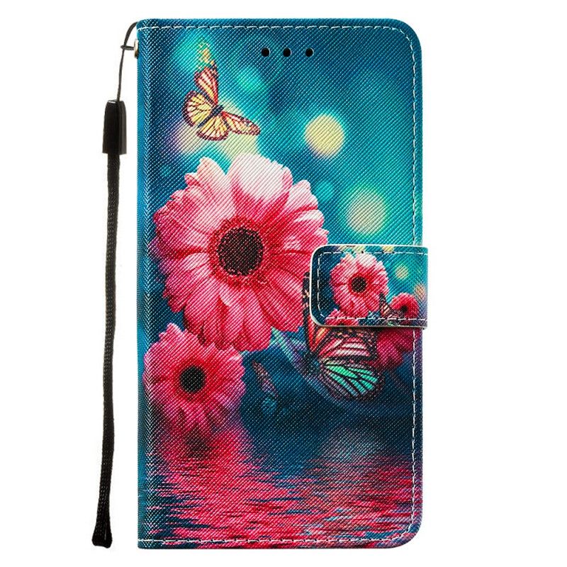 Flip Case Leren Samsung Galaxy M11 Bloemen En Vlinders