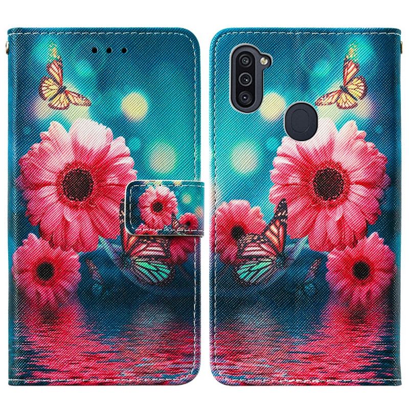 Flip Case Leren Samsung Galaxy M11 Bloemen En Vlinders