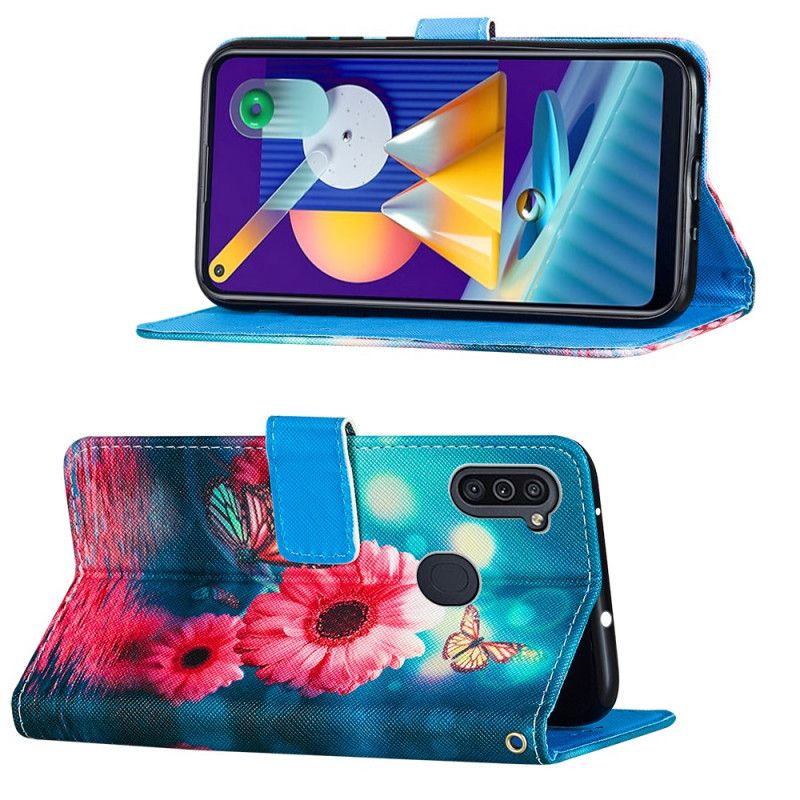 Flip Case Leren Samsung Galaxy M11 Bloemen En Vlinders