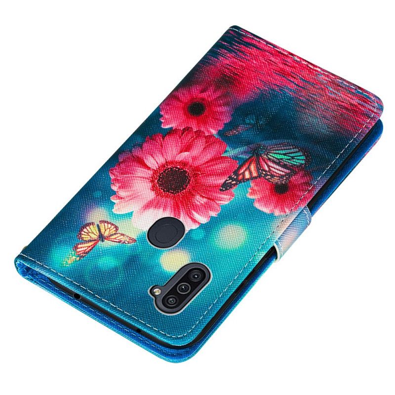 Flip Case Leren Samsung Galaxy M11 Bloemen En Vlinders