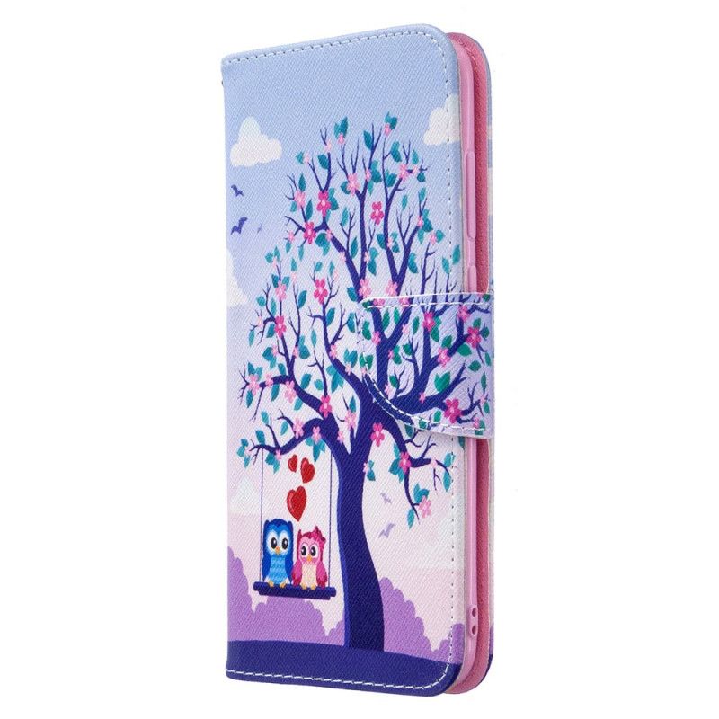 Flip Case Leren Samsung Galaxy M11 Uilen Op De Schommel