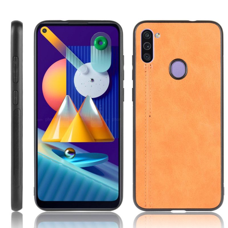 Hoesje Samsung Galaxy M11 Rood Zwart Gestikt Leereffect