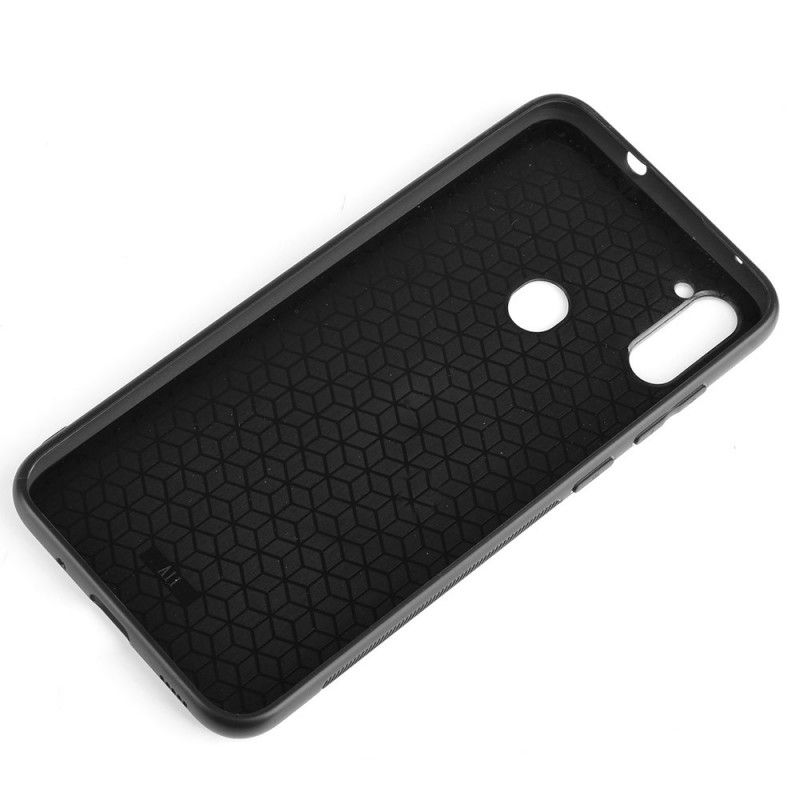 Hoesje Samsung Galaxy M11 Rood Zwart Gestikt Leereffect