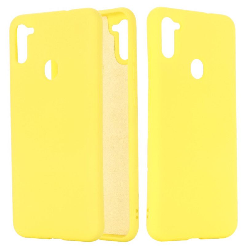 Hoesje voor Samsung Galaxy M11 Geel Zwart Ontwerp Van Vloeibaar Siliconen