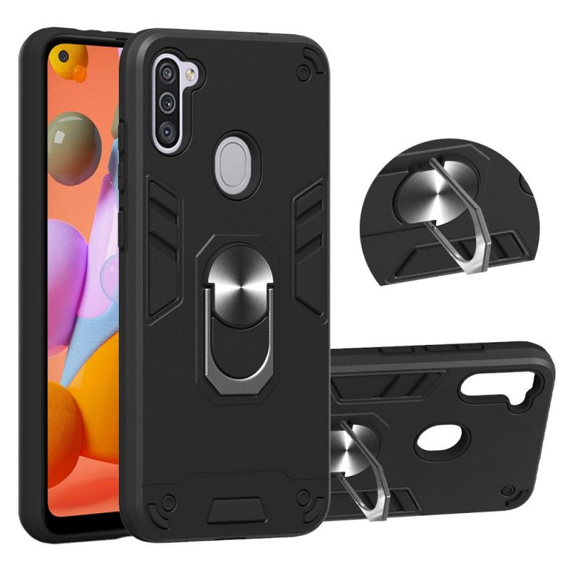 Hoesje voor Samsung Galaxy M11 Wit Zwart Afneembaar Met Steunring