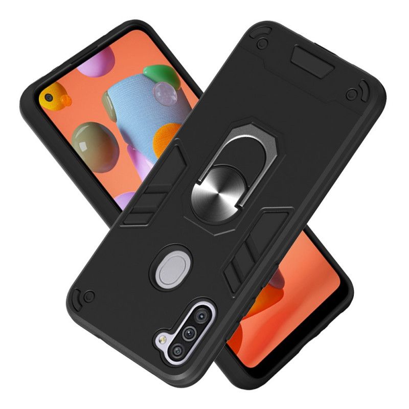 Hoesje voor Samsung Galaxy M11 Wit Zwart Afneembaar Met Steunring