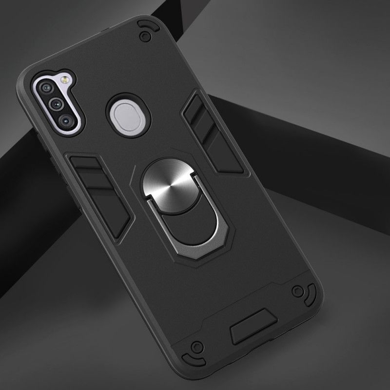 Hoesje voor Samsung Galaxy M11 Wit Zwart Afneembaar Met Steunring