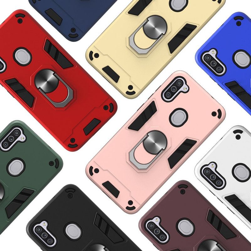 Hoesje voor Samsung Galaxy M11 Wit Zwart Afneembaar Met Steunring