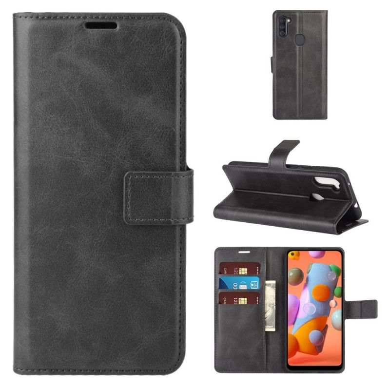 Leren Hoesje Samsung Galaxy M11 Grijs Zwart Retro Verouderd Leereffect