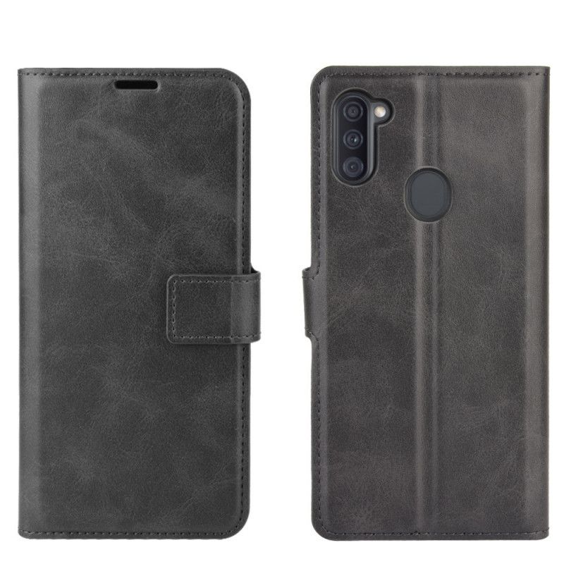 Leren Hoesje Samsung Galaxy M11 Grijs Zwart Retro Verouderd Leereffect