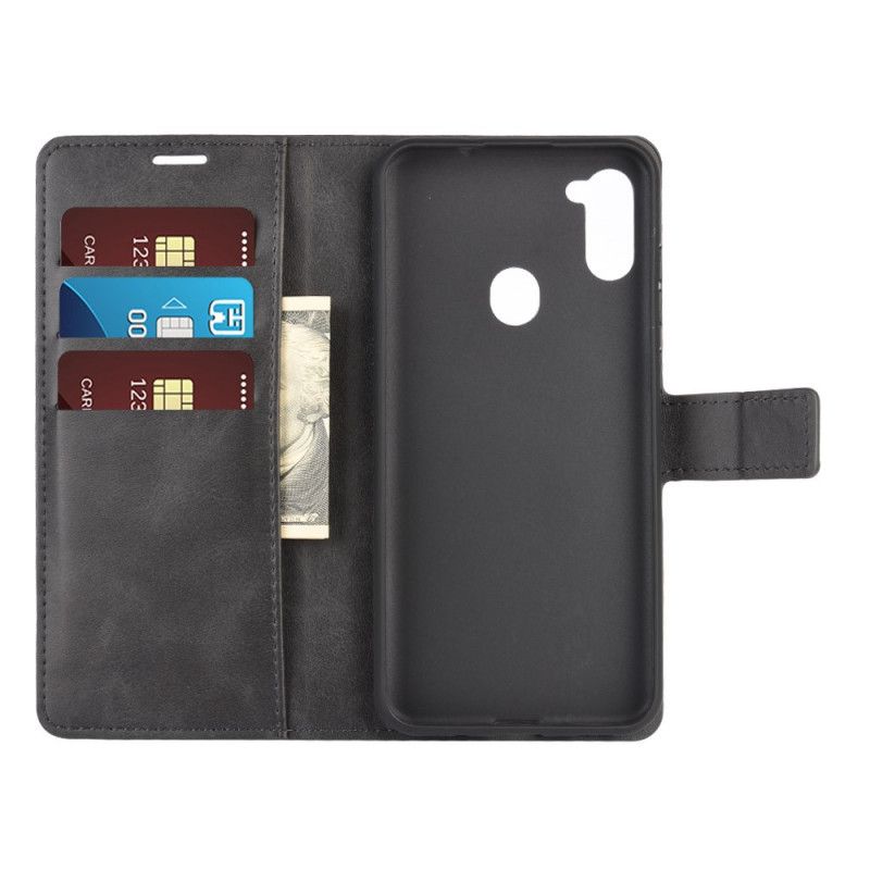Leren Hoesje Samsung Galaxy M11 Grijs Zwart Retro Verouderd Leereffect