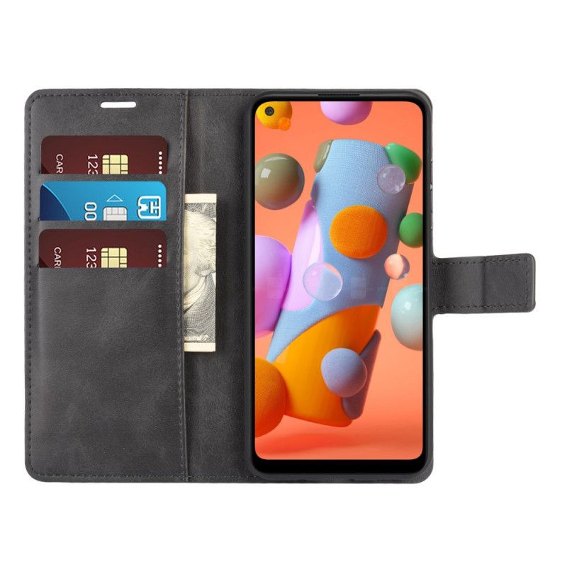 Leren Hoesje Samsung Galaxy M11 Grijs Zwart Retro Verouderd Leereffect