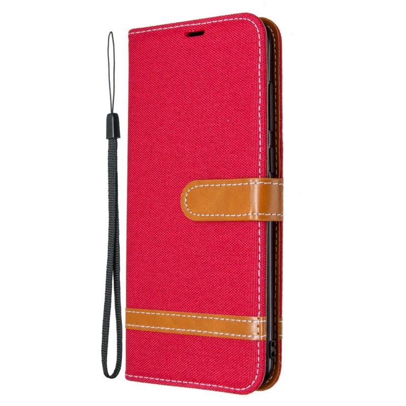 Leren Hoesje Samsung Galaxy M11 Grijs Zwart Stof En Leereffect Met String