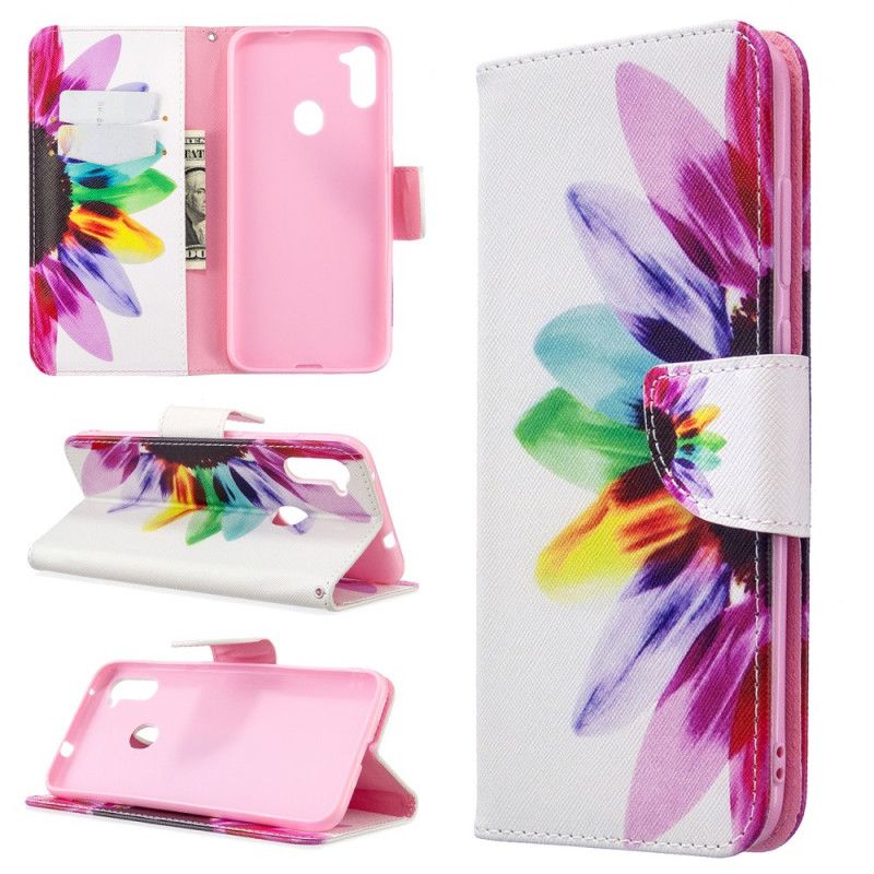 Leren Hoesje Samsung Galaxy M11 Telefoonhoesje Aquarelbloem