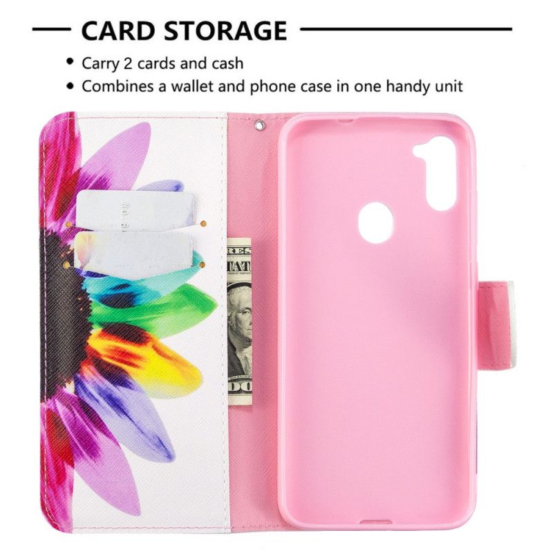 Leren Hoesje Samsung Galaxy M11 Telefoonhoesje Aquarelbloem