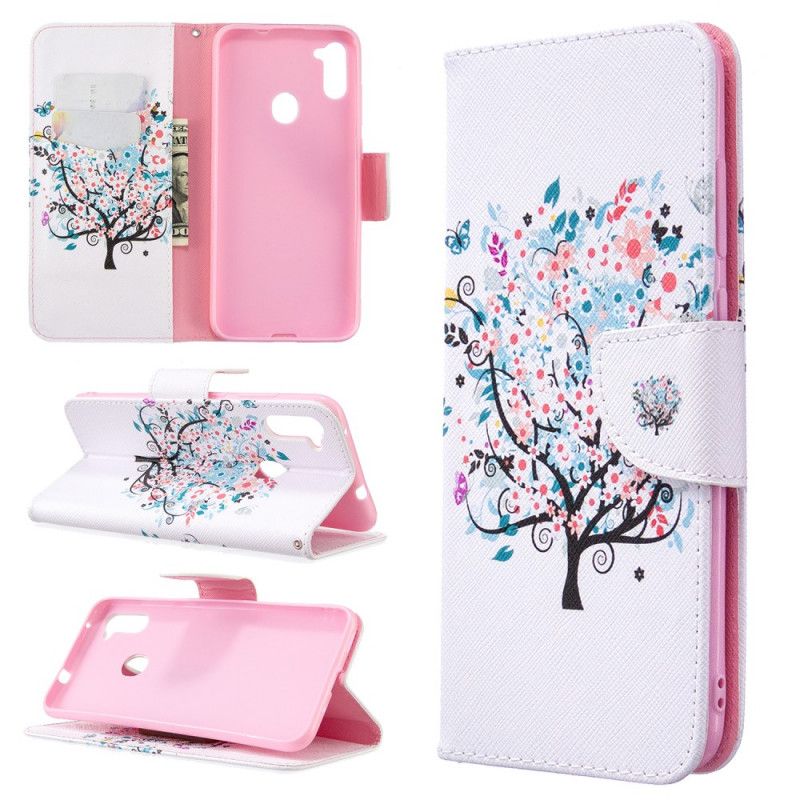 Leren Hoesje Samsung Galaxy M11 Telefoonhoesje Bloemrijke Boom