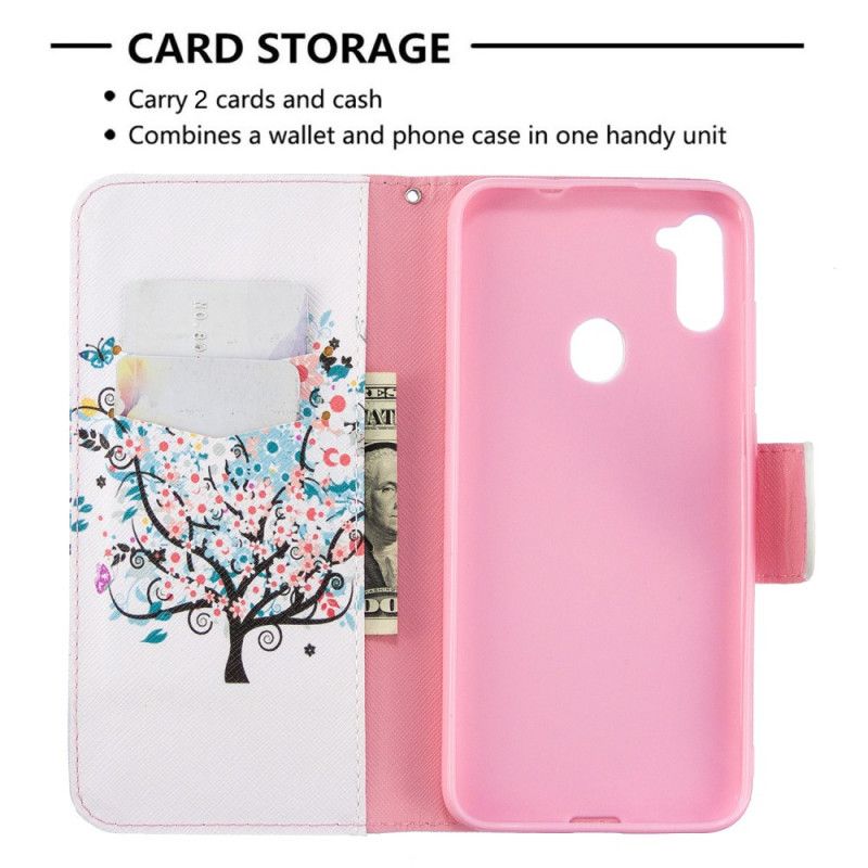 Leren Hoesje Samsung Galaxy M11 Telefoonhoesje Bloemrijke Boom